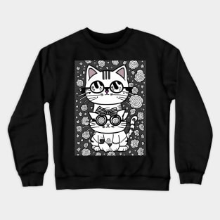 Beautiful Black and White Cat Illustration - Modern Art Crewneck Sweatshirt